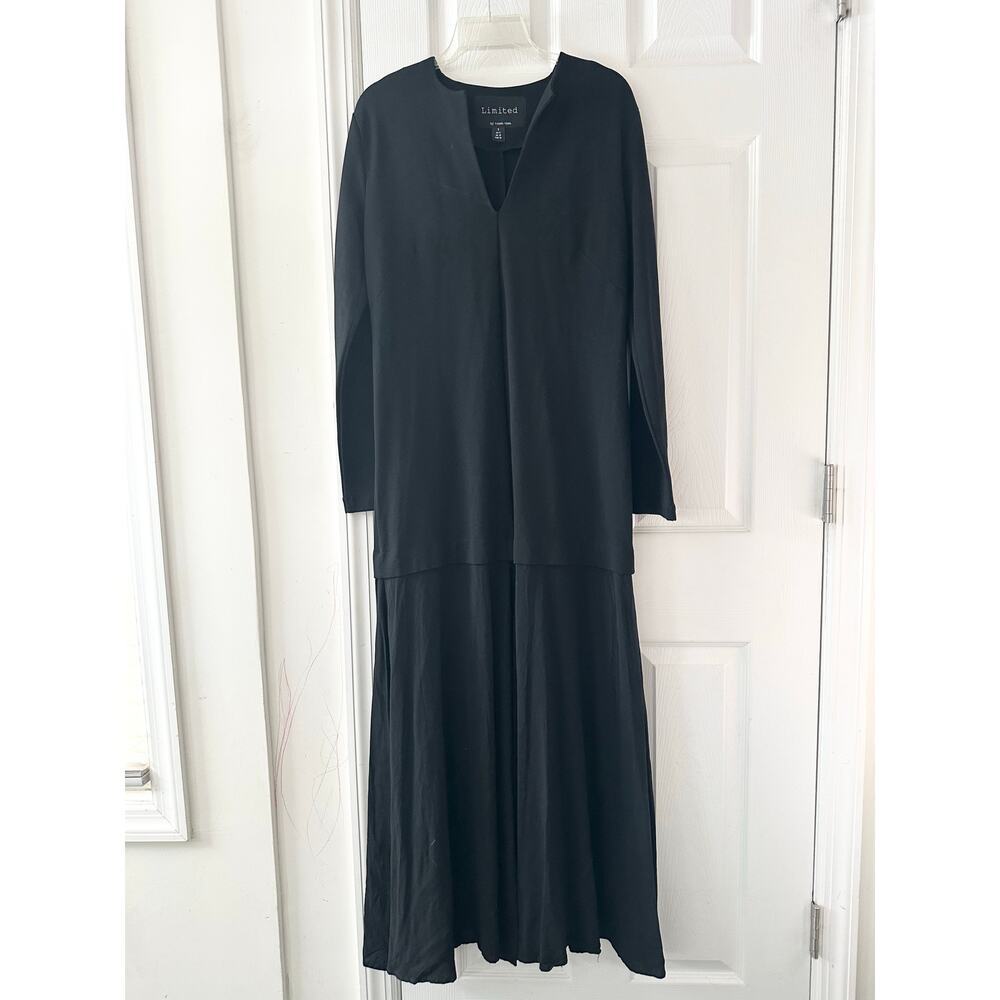 Limited By Ronen Chen Black Split Neck Midi Length Lagenlook Cotton Dress 1 US 6